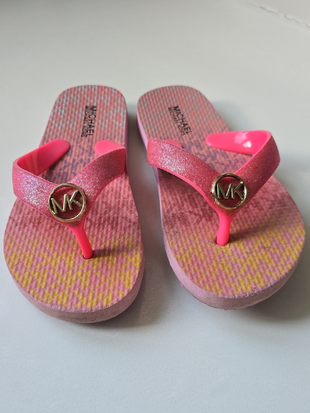 Michael Kors Pink Glitter & Gold MK Thong Sandals